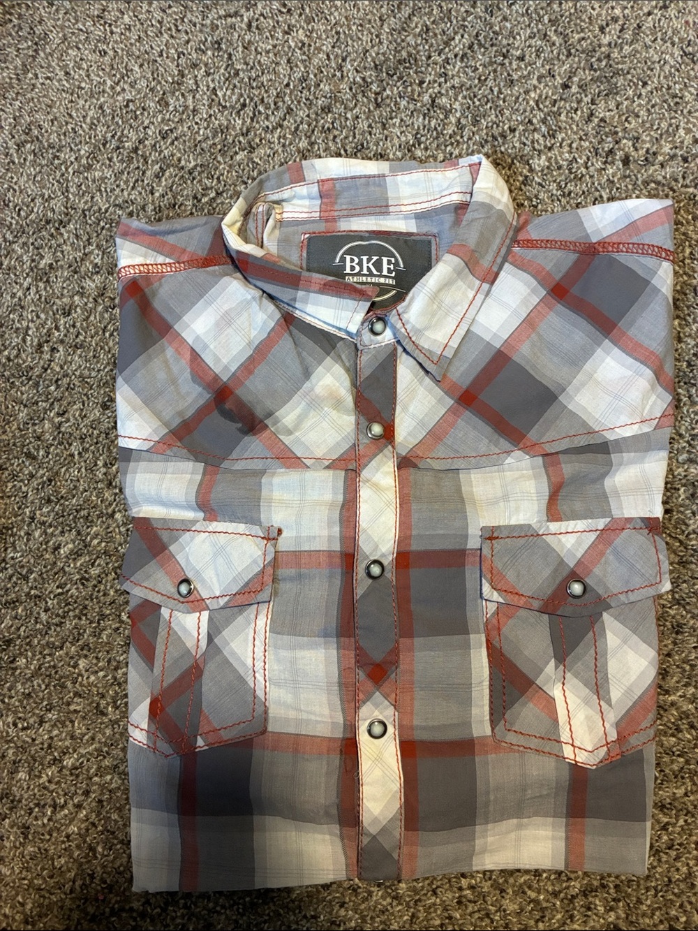 BKE Men’s Gray and Red Plaid Button-Down Shirt